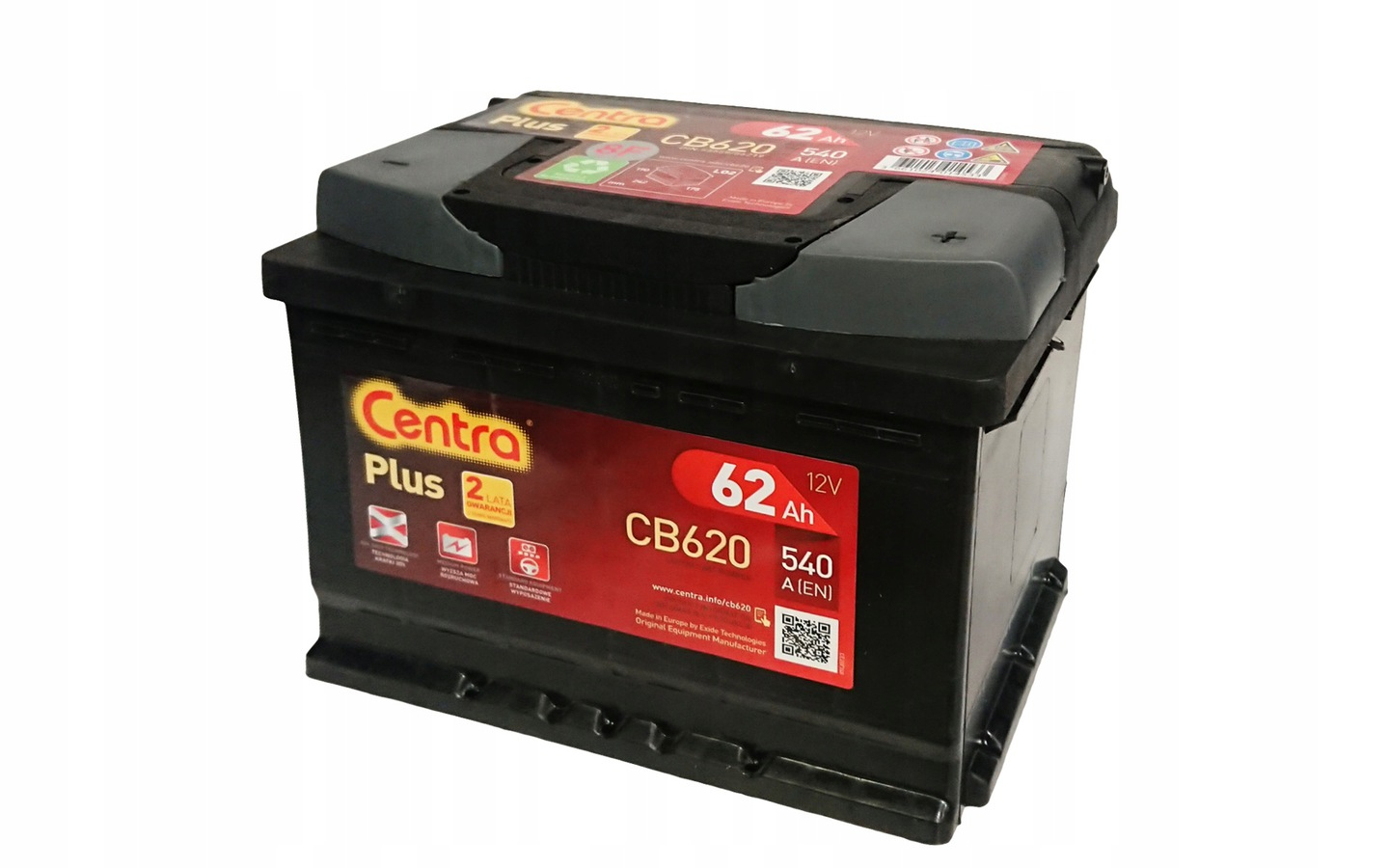 Аккумулятор Centra Plus CB620 (62 А/ч), 540A R+