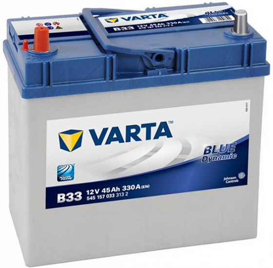 Аккумулятор Varta Blue Dynamic Asia B33 (45 А/h), 330А L+ JIS тонкие клеммы (545 157 033)